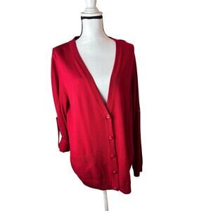 St. John Sport Long Sleeve Wool Cardigan Size L - Red
